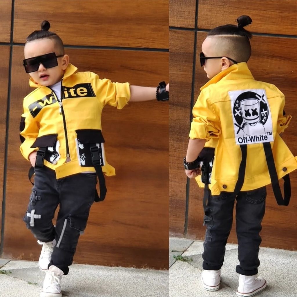 Set 3 piese pentru baieti cu geaca galbena White