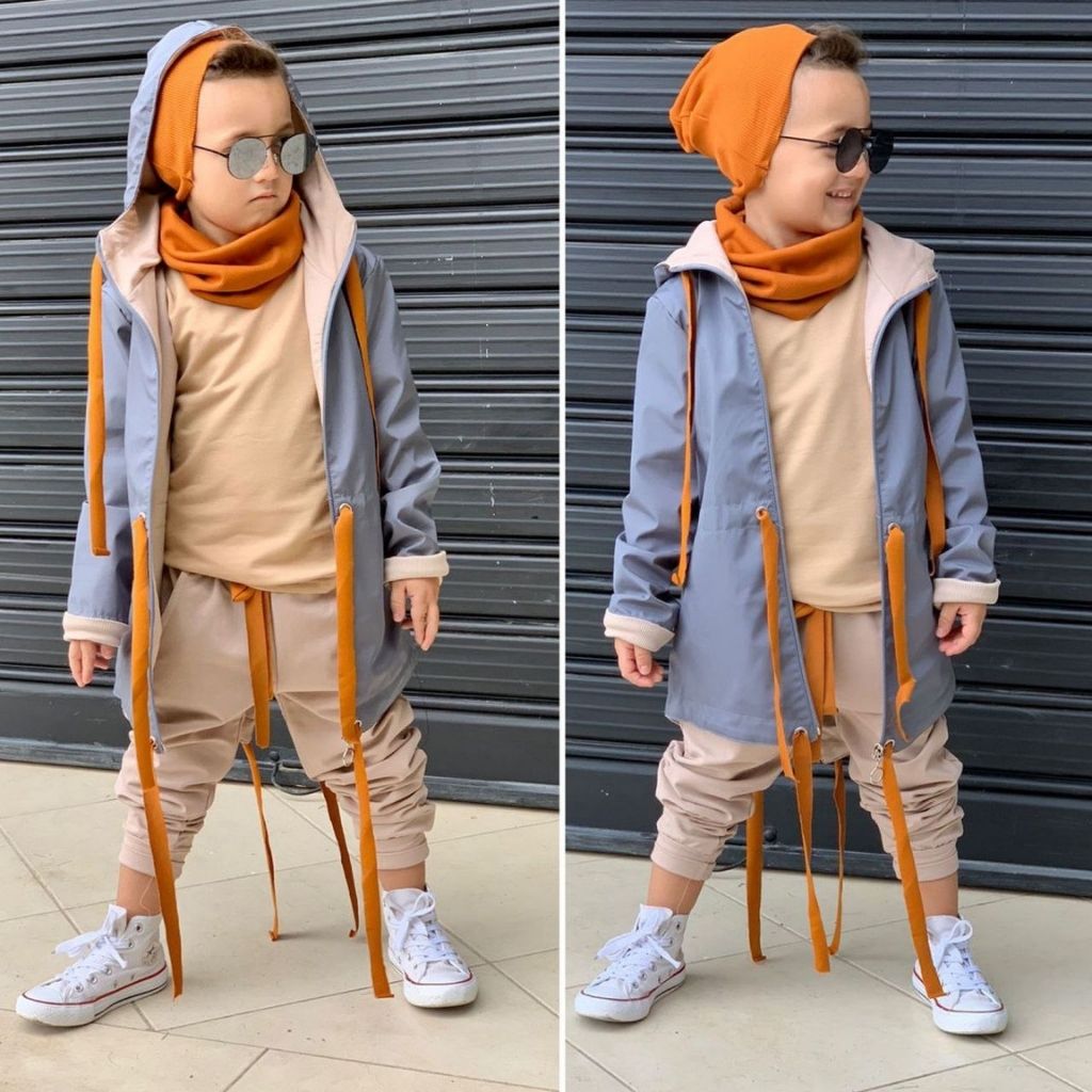 Set 5 Piese Baieti cu Caciula si Guler Portocaliu