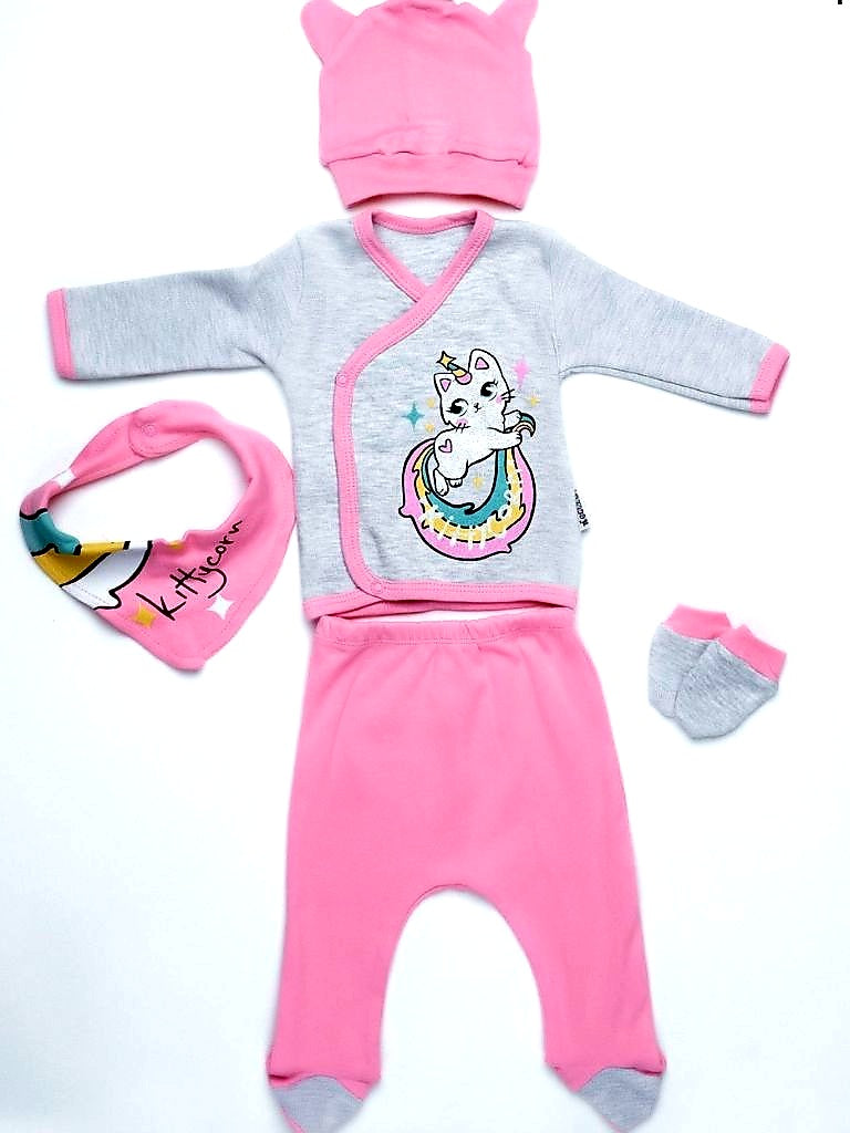 Set 5 piese nou nascuti roz cu gri Kittycorn