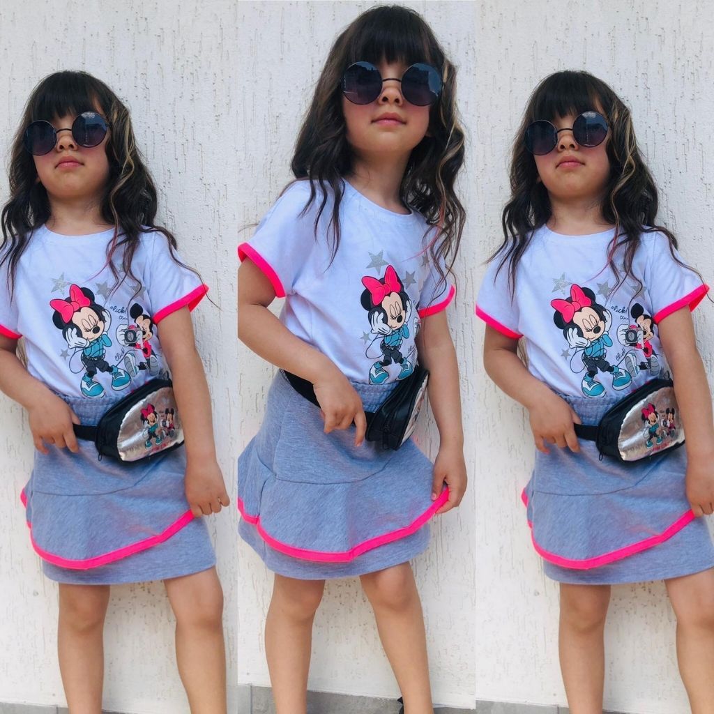 Set fetite cu tricou si fustita cu borseta