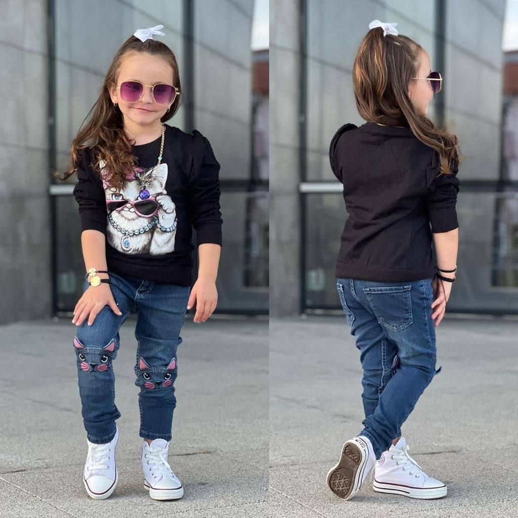 Set Blugi cu Tricou cu Maneca Lunga cu Pisicuta Medeea