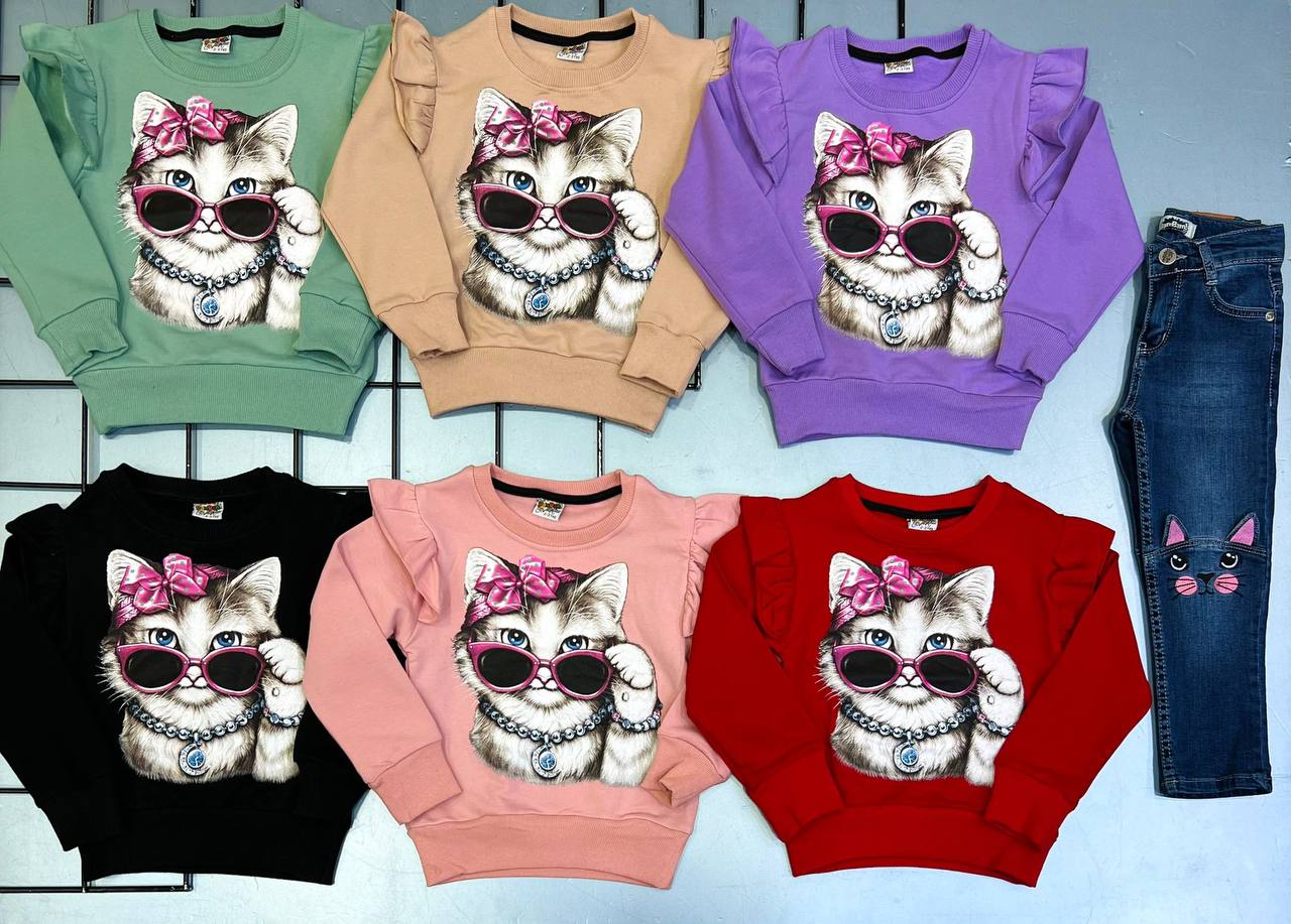Set Blugi cu Tricou cu Maneca Lunga cu Pisicuta Medeea