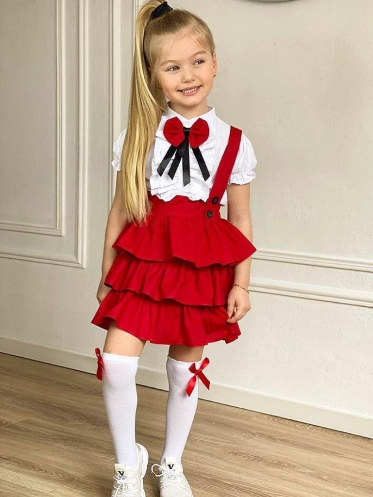 Set Fetite, Rosu, cu Volane si Fundita, Lavinia