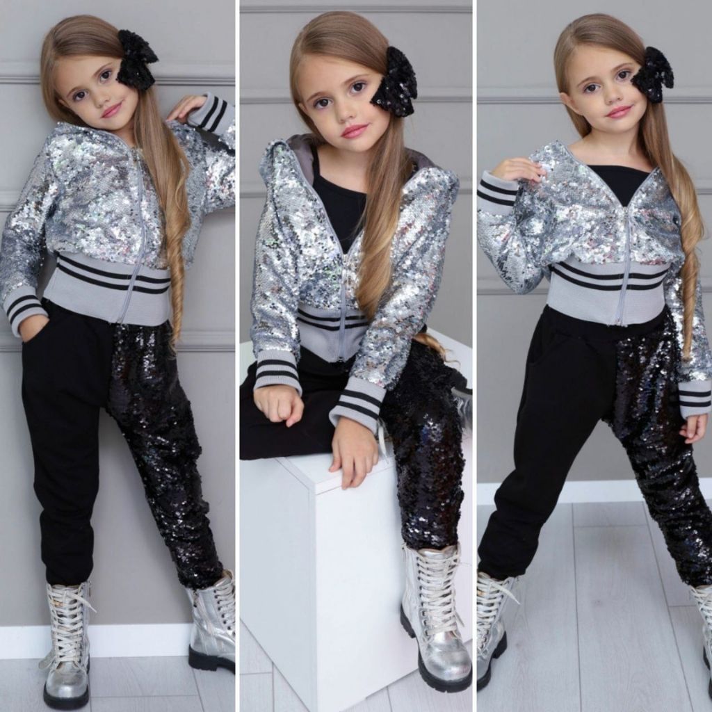 Set Geaca Argintie cu Paiete si Pantaloni