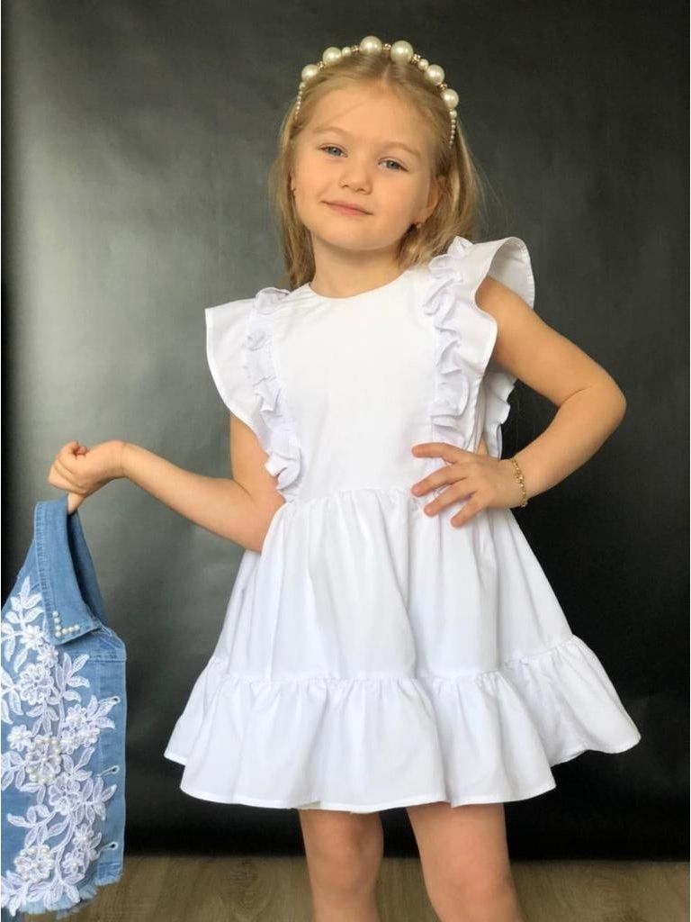 Set geaca de blugi si rochita alba