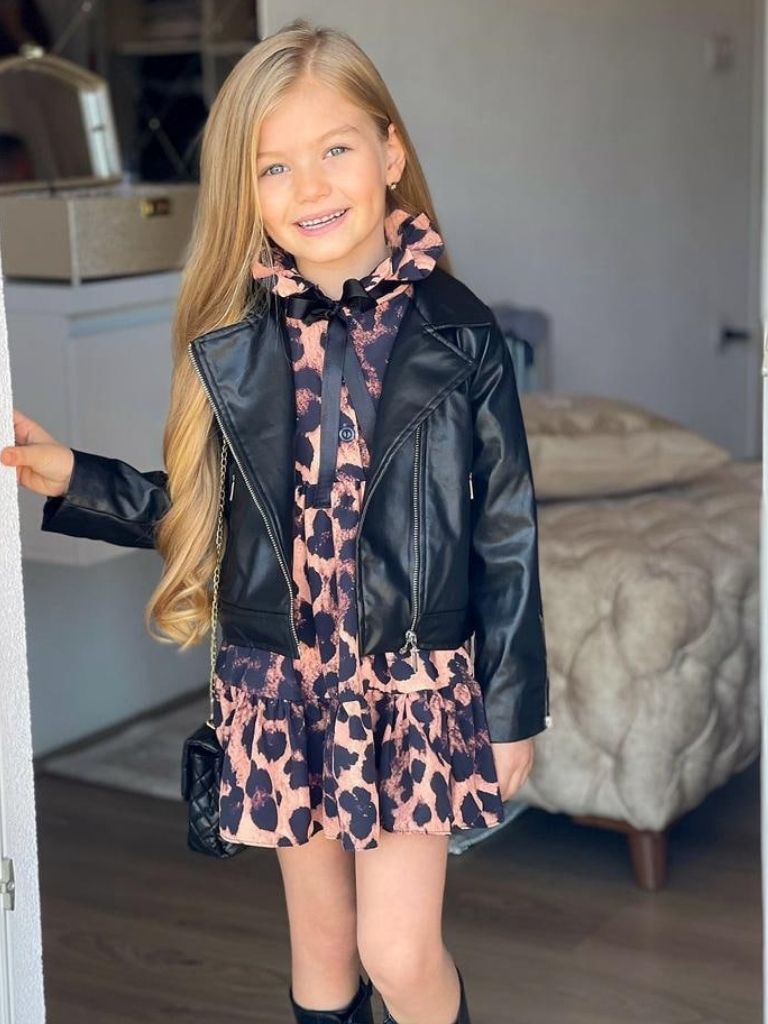 Set geaca de piele cu rochita Animal Print