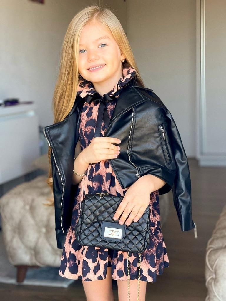 Set geaca de piele cu rochita Animal Print