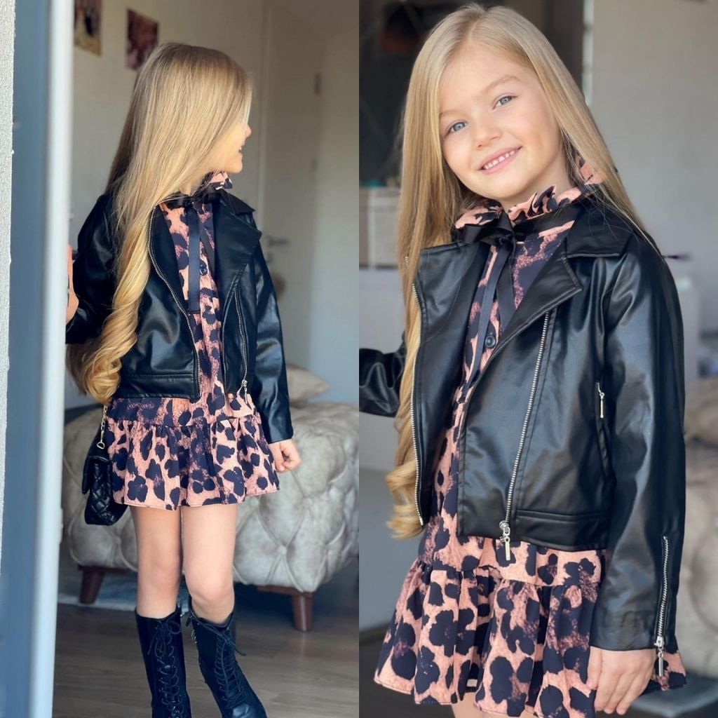 Set geaca de piele cu rochita Animal Print