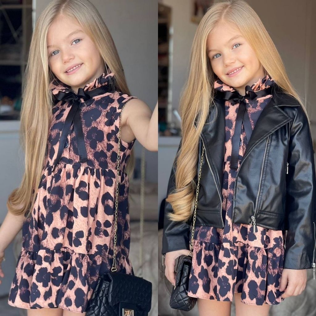 Set geaca de piele cu rochita Animal Print