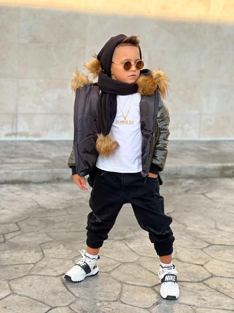 Set Geaca Kaki de Iarna cu Fular si Caciula