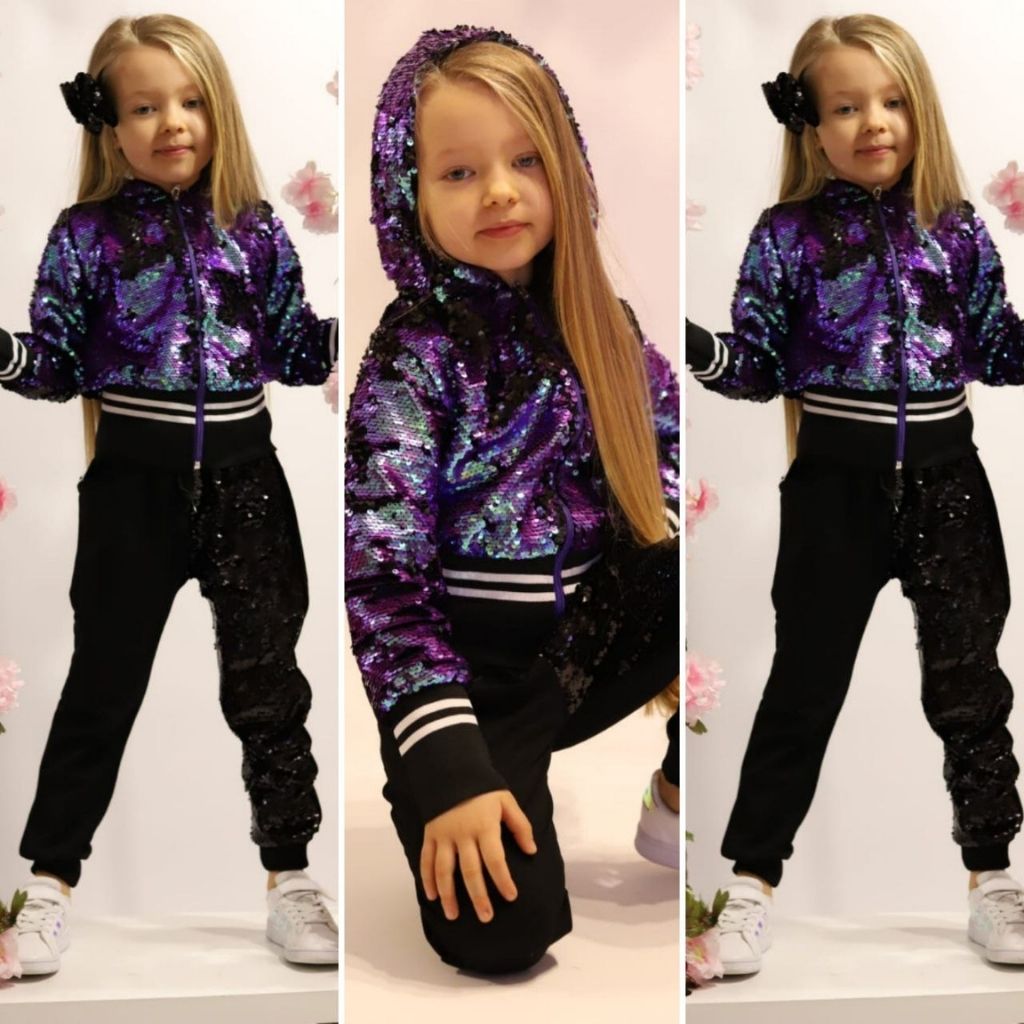 Set Geaca Mov cu Paiete si Pantaloni