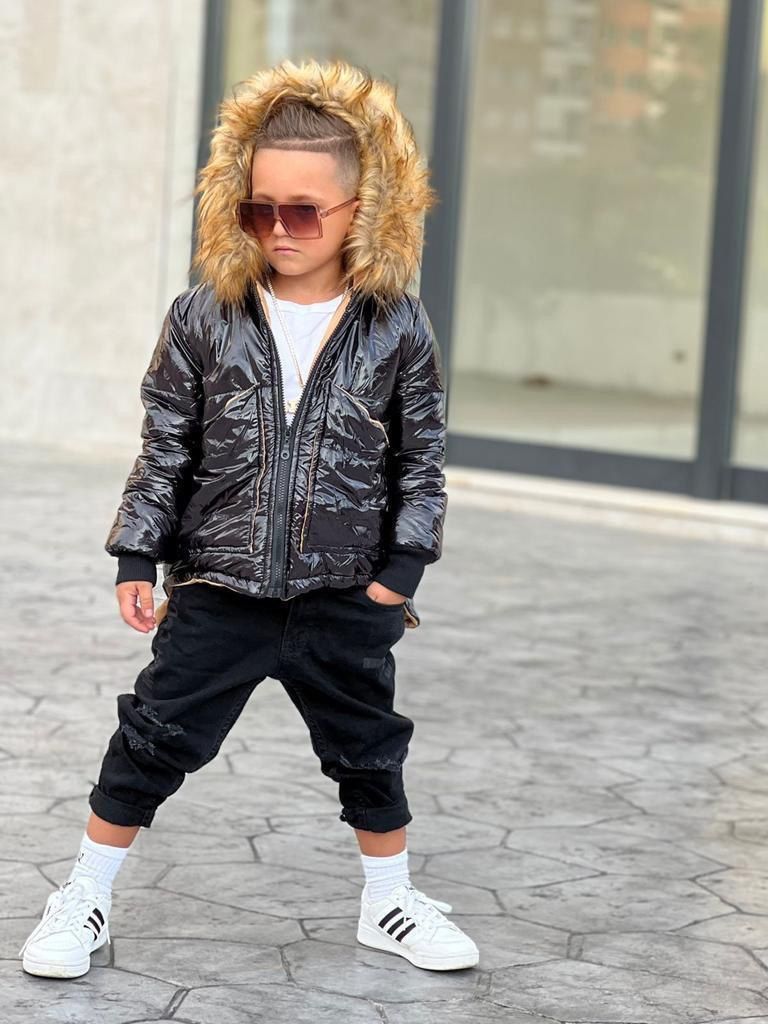 Set Geaca Neagra de Iarna cu Fular si Caciula