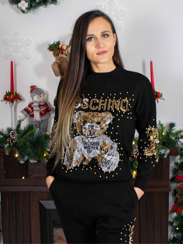 Set negru de dama cu imprimeu argintiu