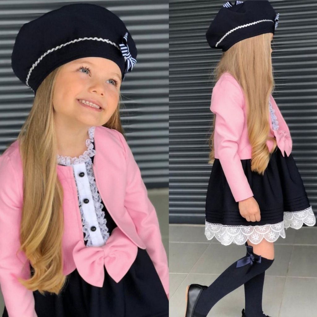 Set rochita neagra cu bolero roz
