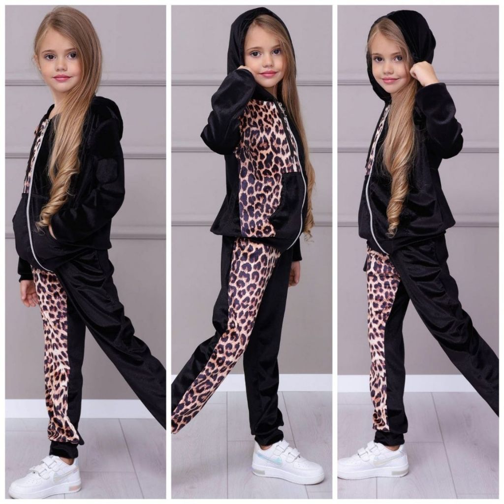 Trening Negru de Catifea Animal Print