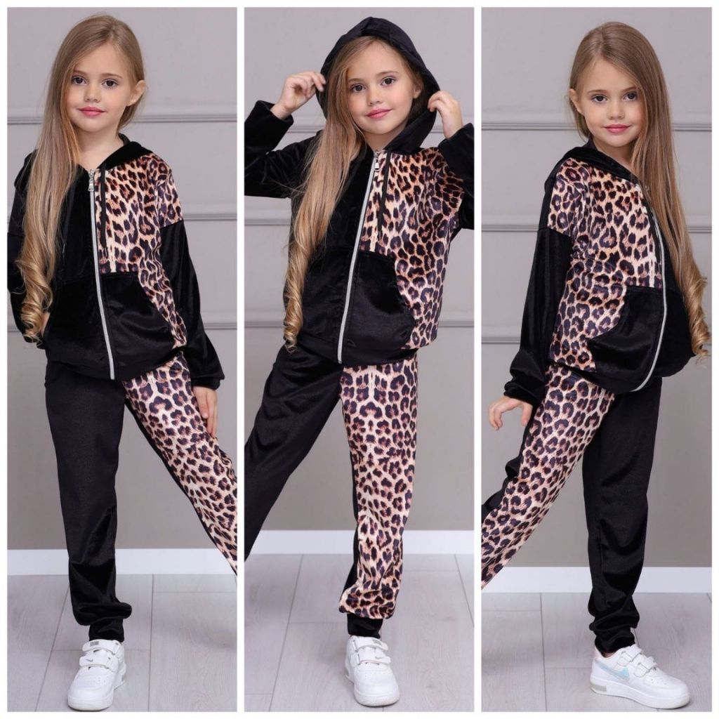 Trening Negru de Catifea Animal Print