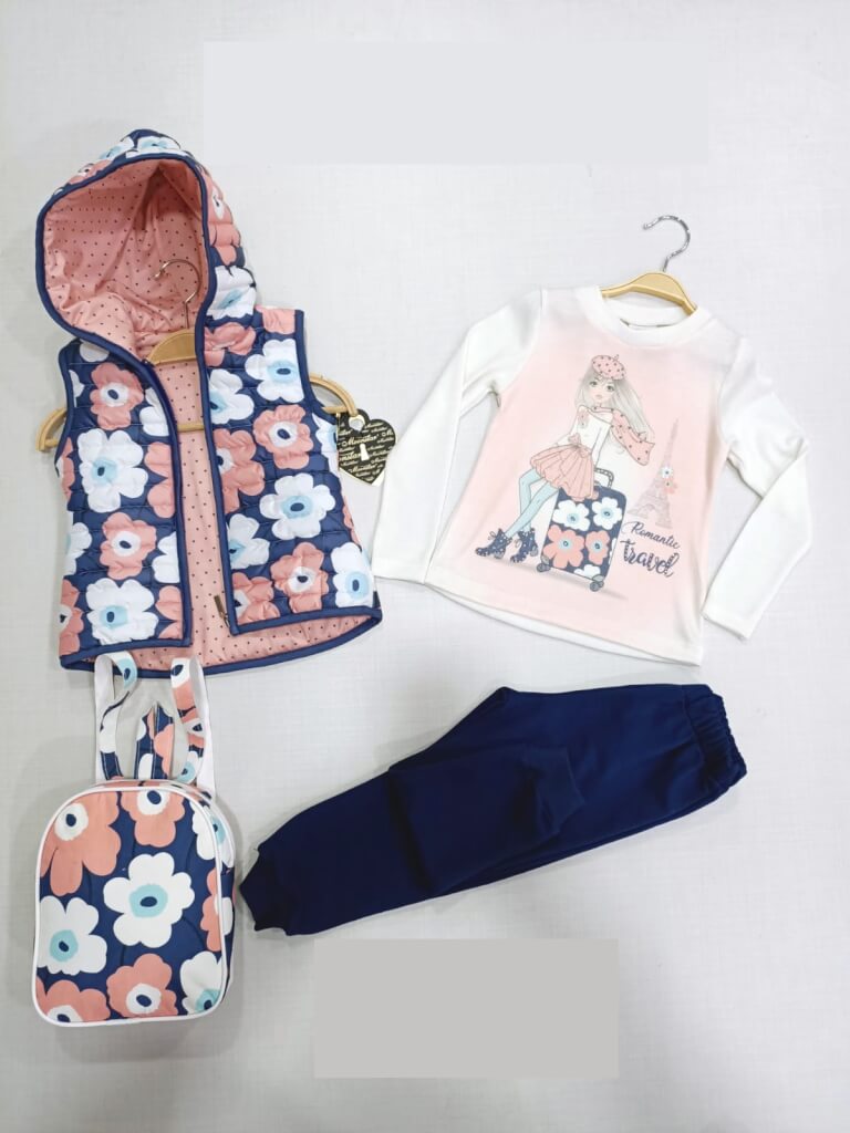 Set trening 3 piese (bluza, pantalon si vestuta) cu ghiozdanel asortat