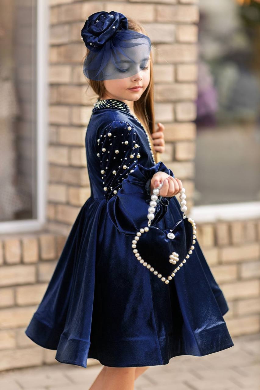 Rochita Fetite de Catifea Albastra, cu Strasuri, Ina