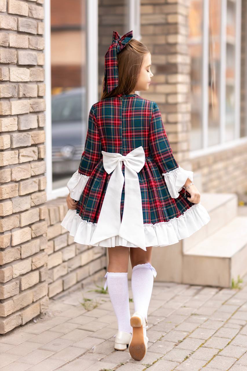 Rochita pentru Fetite, cu Carouri si Fundita Alba, Maisa