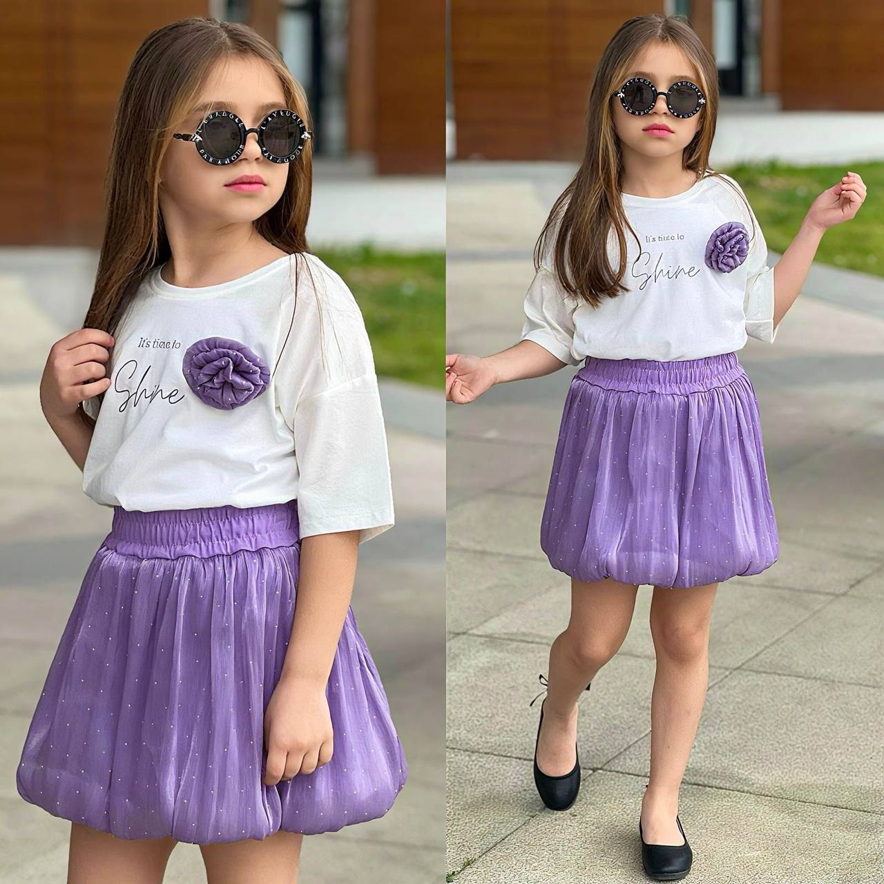 Set 2 piese, pentru fetite, cu Fusta si Tricou, Shine