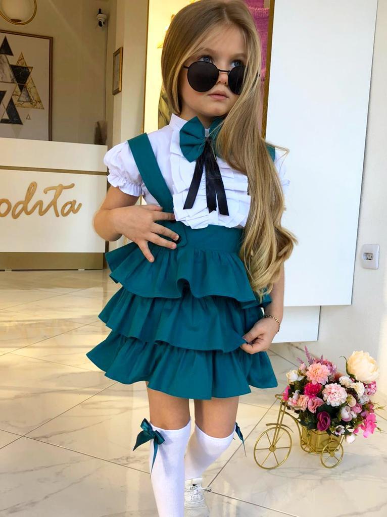 Set Fetite, Verde, cu Volane si Fundita, Lavinia