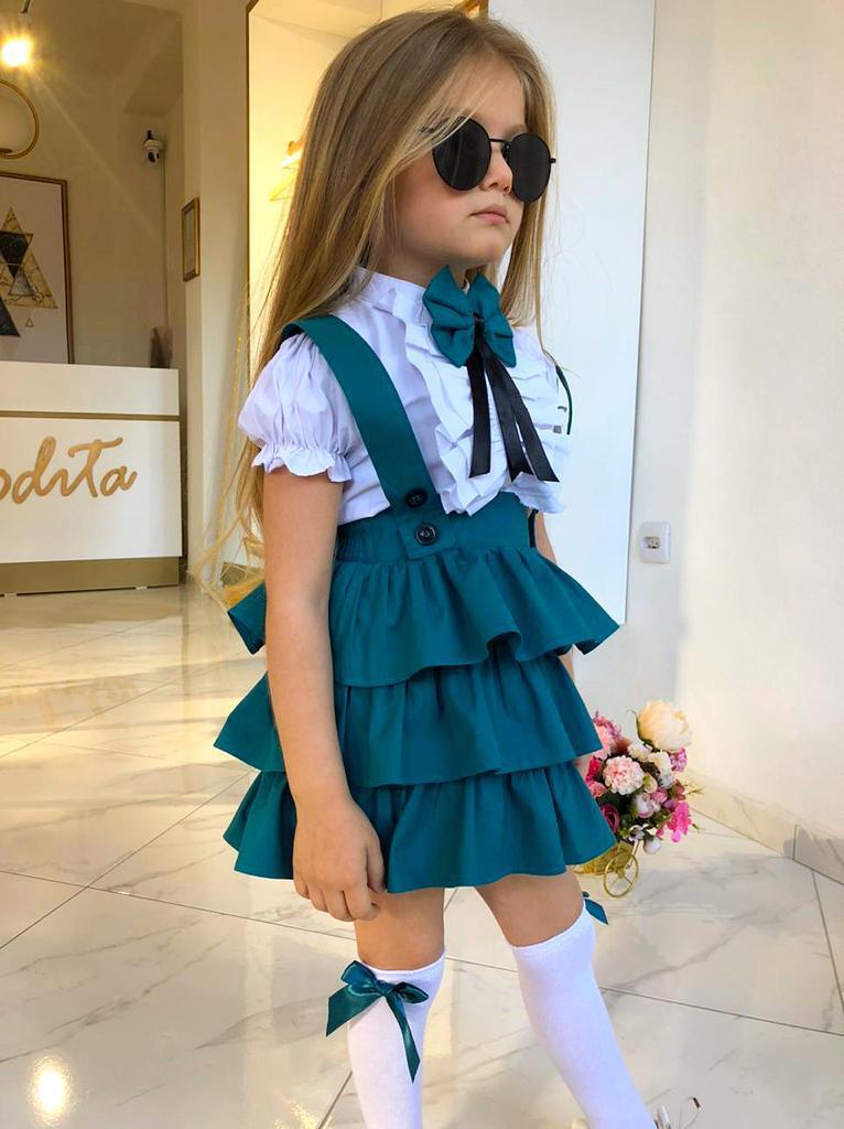 Set Fetite, Verde, cu Volane si Fundita, Lavinia