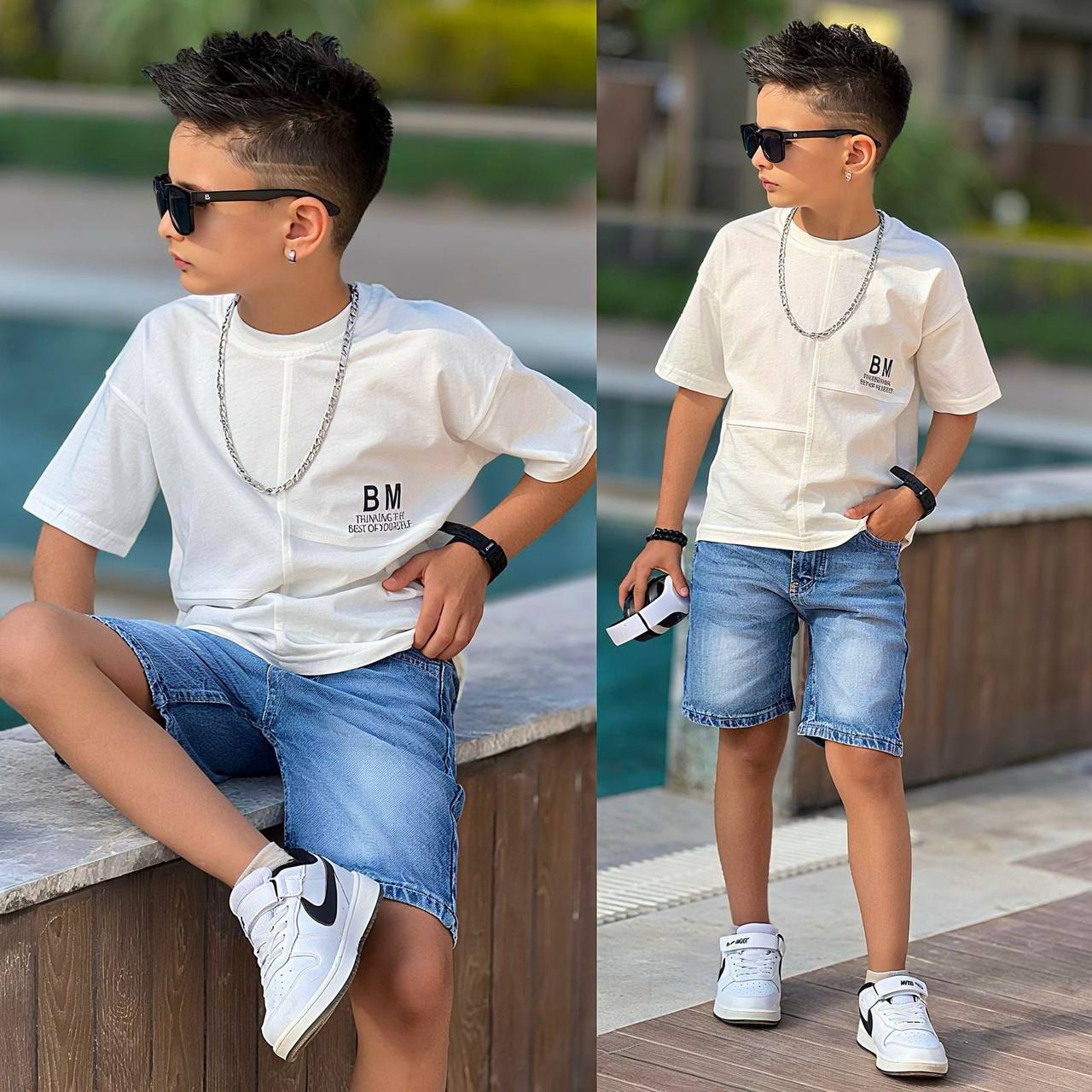 Set Tricou cu Pantaloni Scurti de Blugi, BM