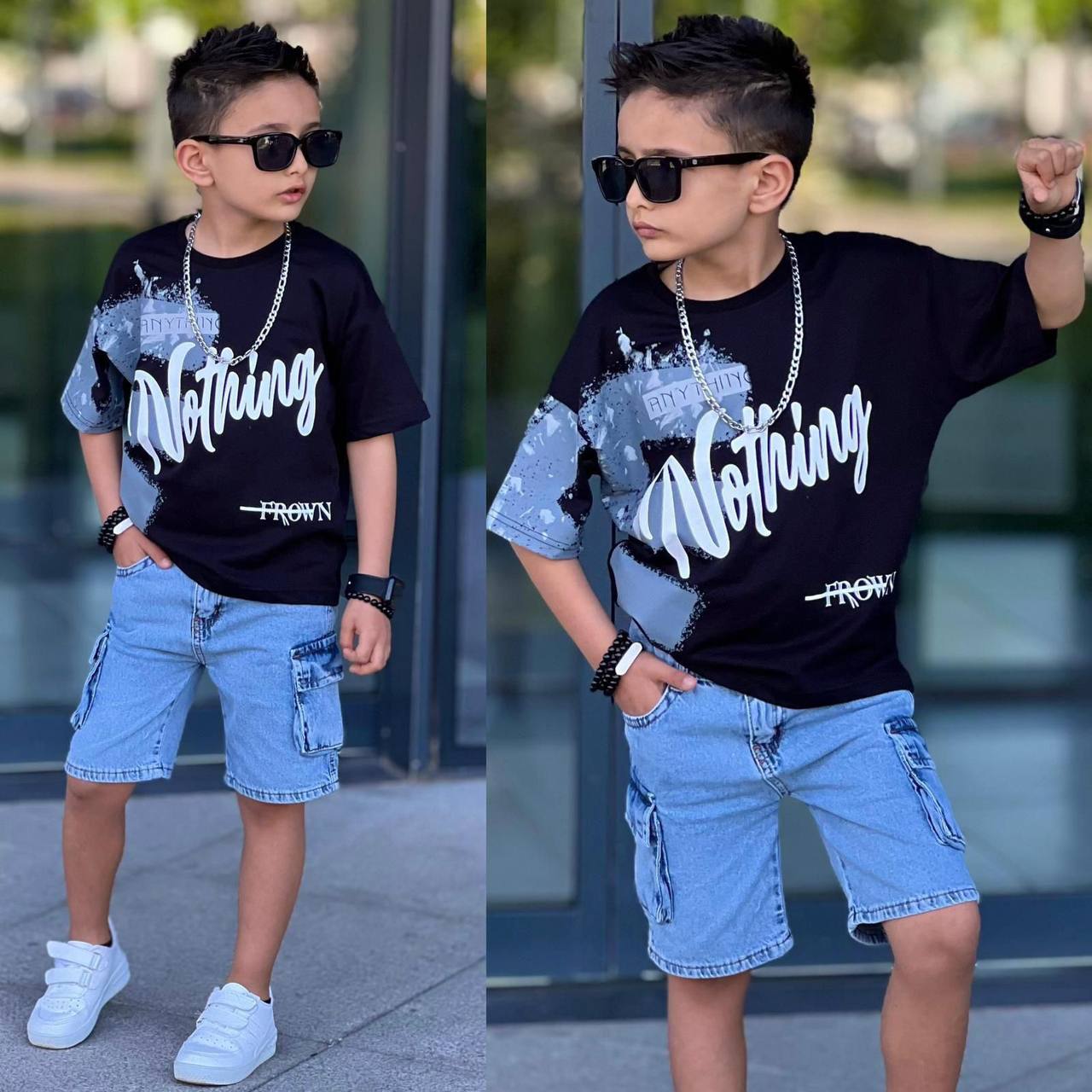 Set Tricou cu Pantaloni Scurti de Blugi, Nothing