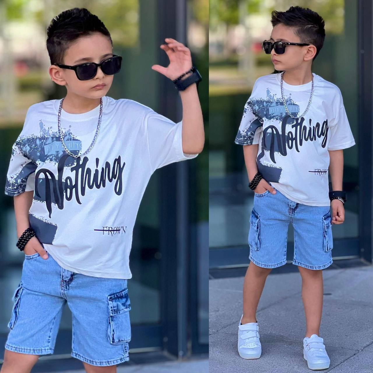 Set Tricou cu Pantaloni Scurti de Blugi, Nothing