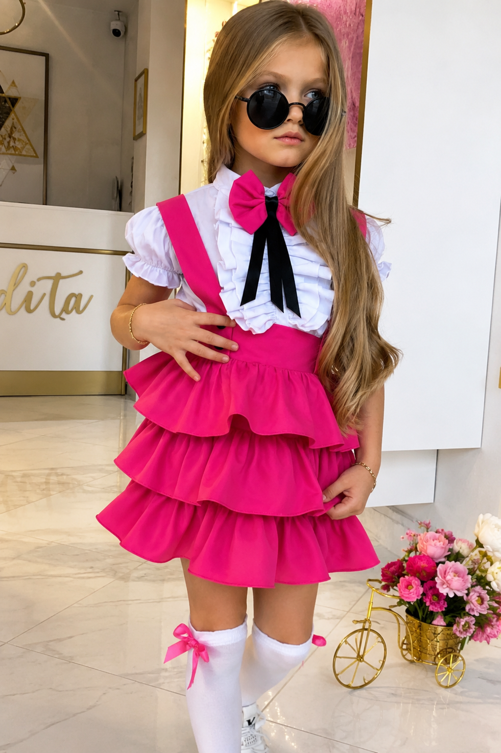 Set Fetite, Roz, cu Volane si Fundita, Lavinia
