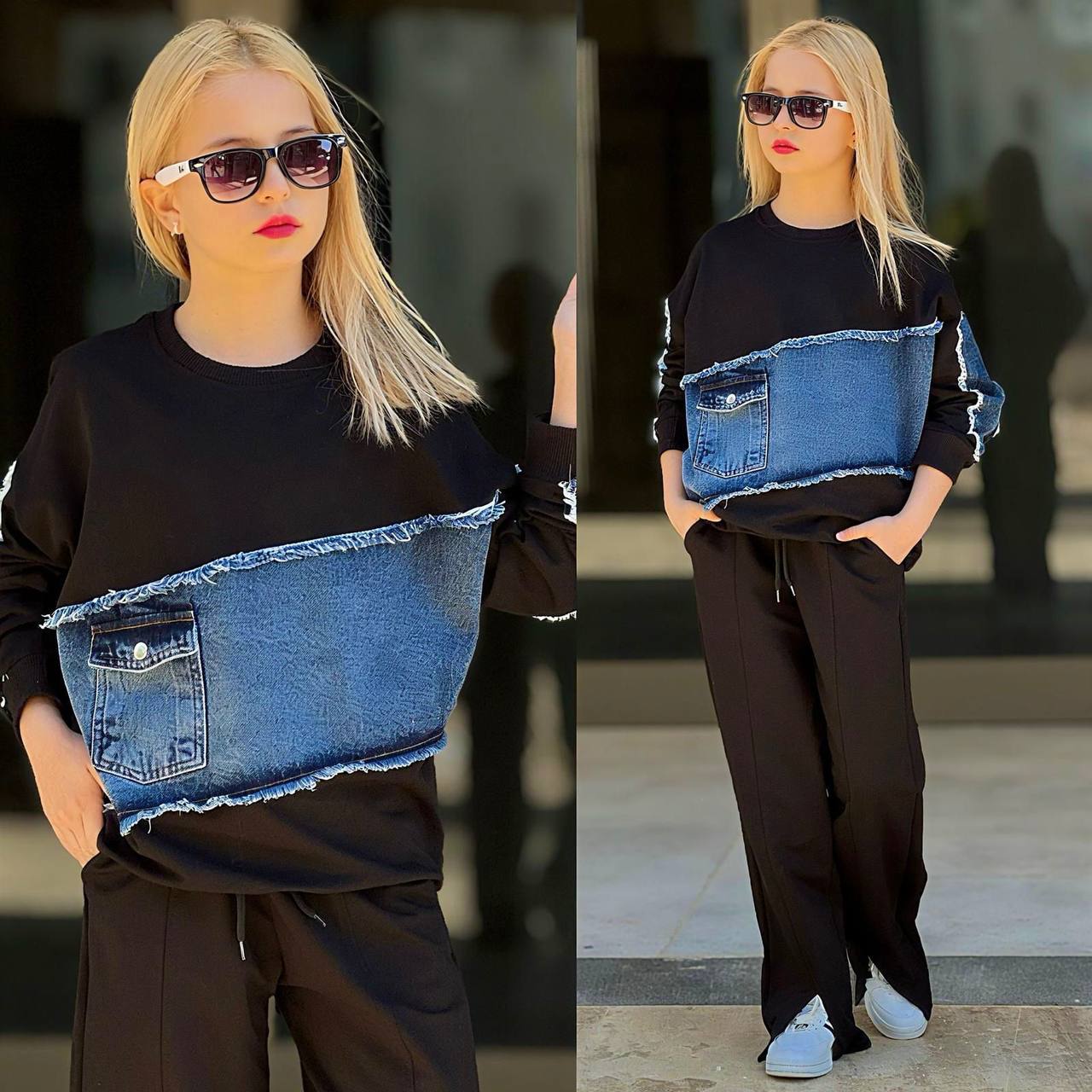 Trening pentru Fetite, 2 piese, din Bumbac si Denim,  Anemona