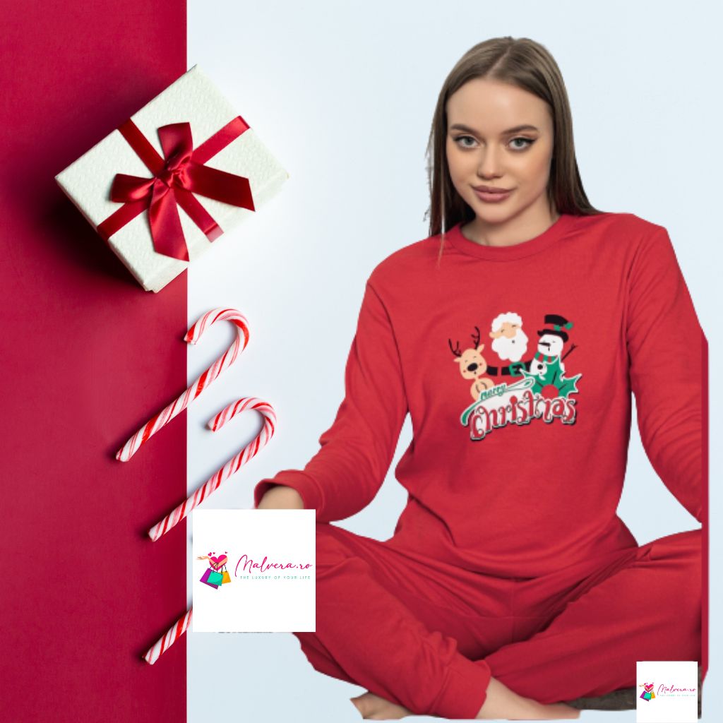Pijamale de Craciun Rosii pt Dama Merry Christmas