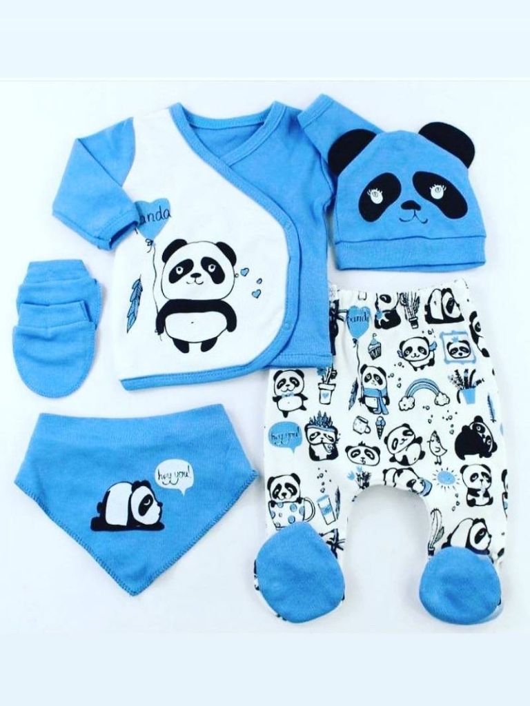 Set 5 piese nou nascuti Panda albastru